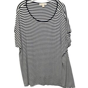 Michael Kors Womens 3X Striped Dolman Sleeve Top Blk White Scoop Neck Plus Size